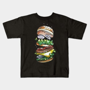 hand watercolour drawing «a hamburger thrown into the air» Kids T-Shirt